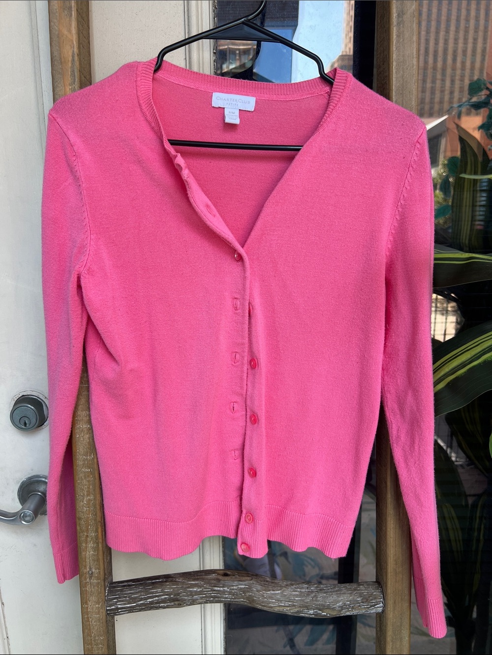 Dana Buchman Hot Pink V-Neck Snap-Front Cardigan